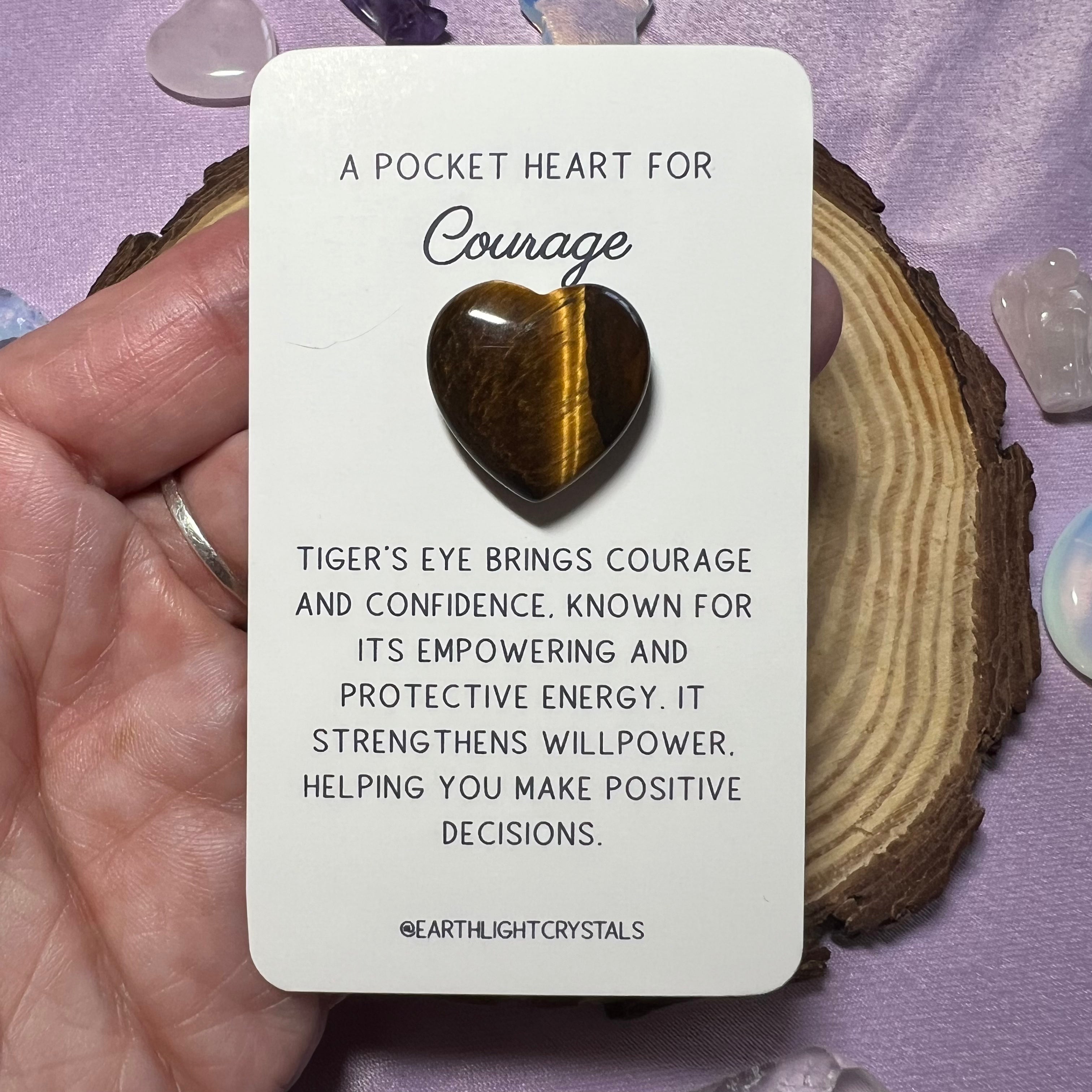 Tiger's Eye Pocket Heart Crystal Gift for Courage & Confidence