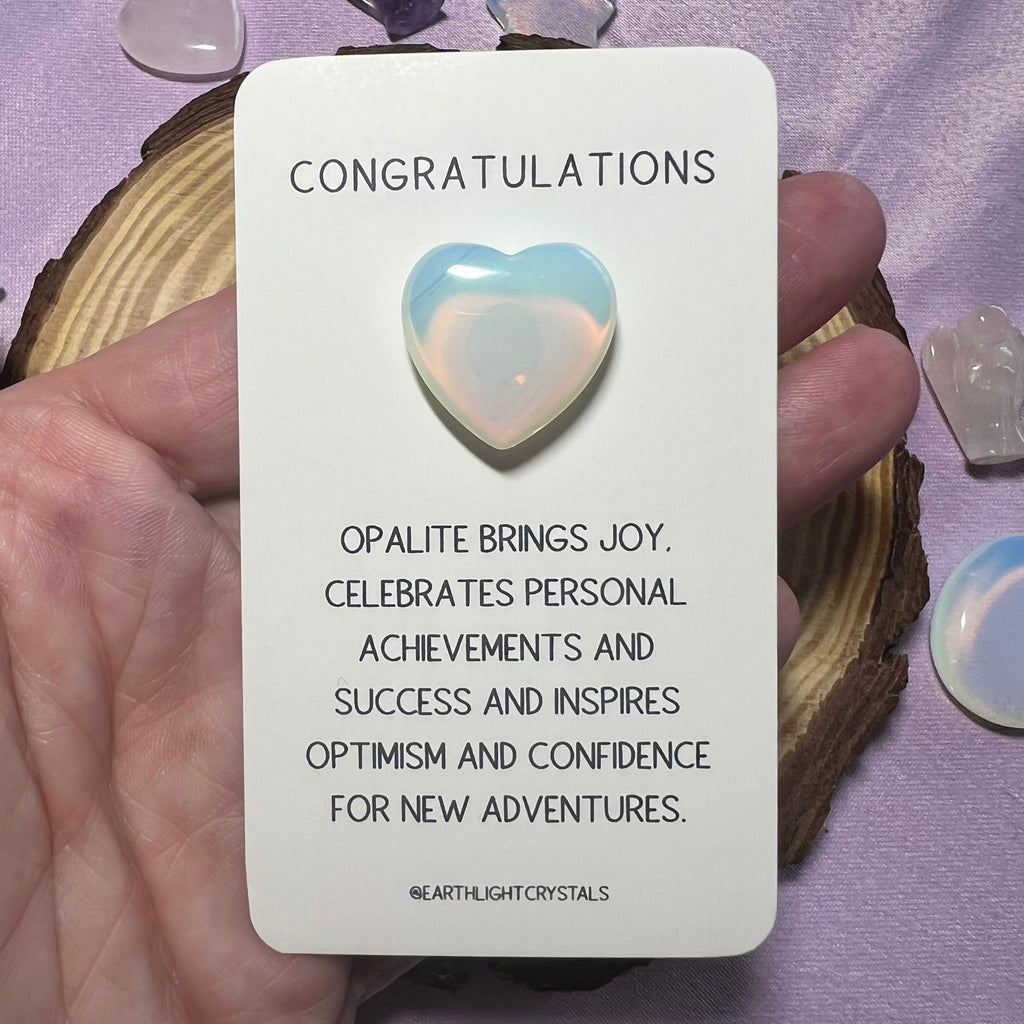 Opalite Heart Pocket Crystal Keepsake - Congratulations Card