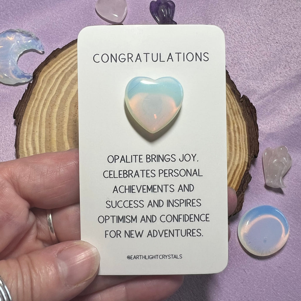 Opalite Heart Pocket Crystal Keepsake - Congratulations Card