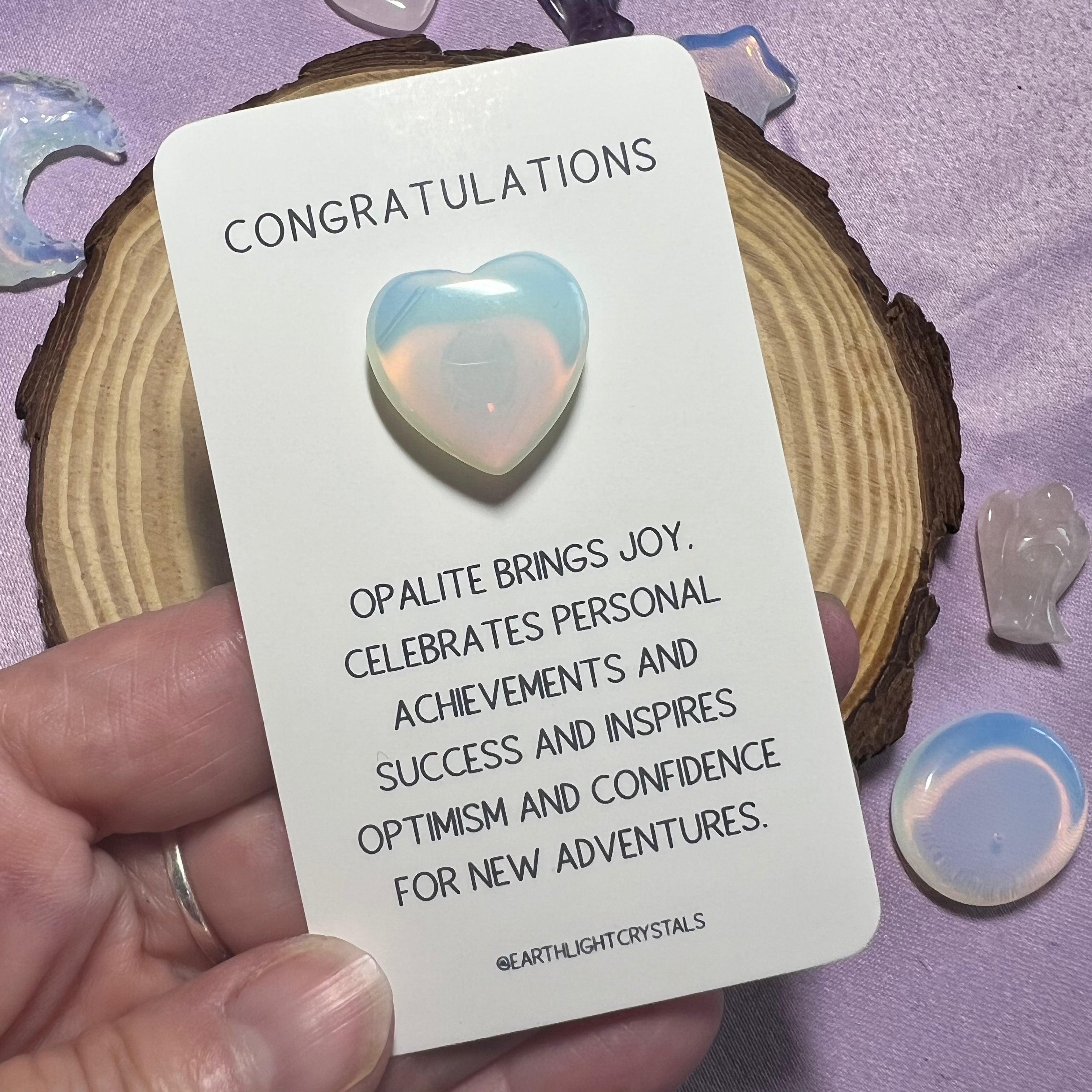 Opalite Heart Pocket Crystal Keepsake - Congratulations Card